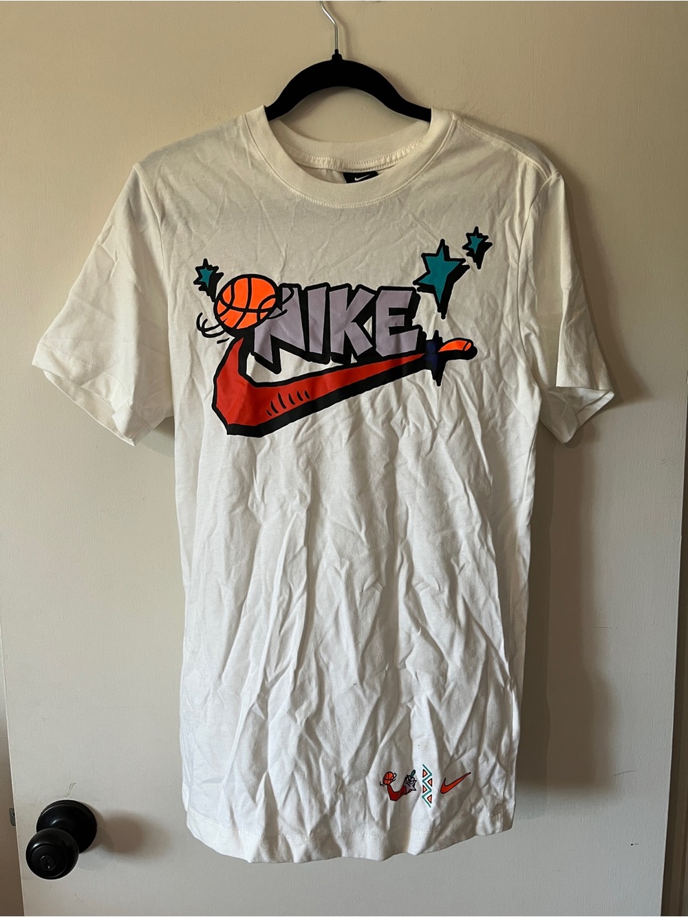 Nike White Graphic Basketball Swoosh Tee